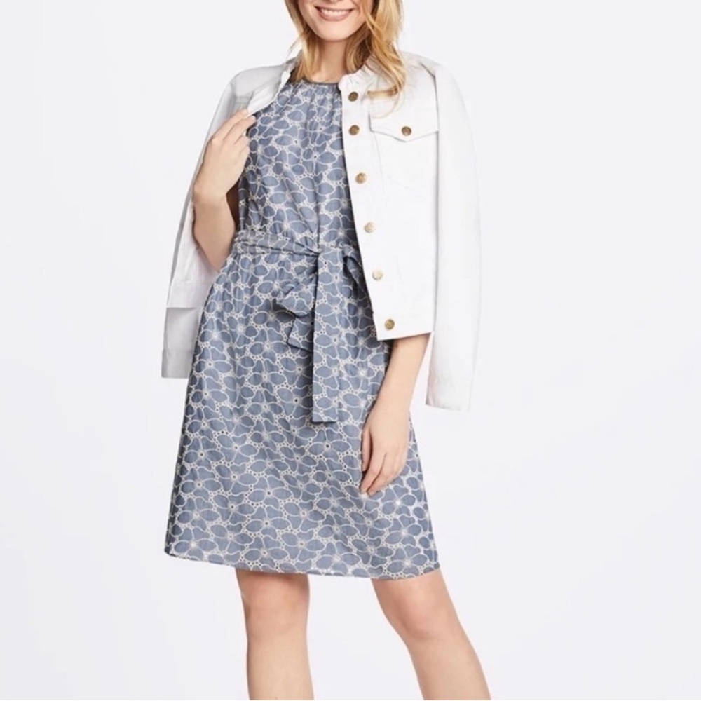 DRAPER JAMES embroidered chambray dress nwt